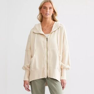 We‎ The Free Oversized Cream Hooded Zip Up